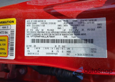 2020 Ford Ranger Xlt из США, поврежденный, VIN 1FTER4FH0LLA75641